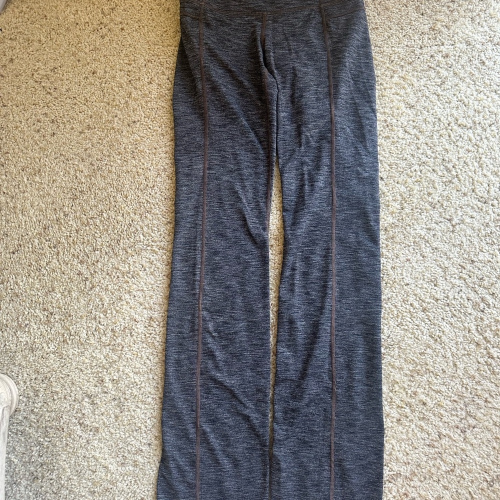 Athleta Charcoal Leggings with Cocoa Stitching